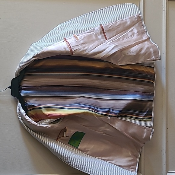 ETRO Mens 50R EU/40R US Seersucker Blazer Jacket Sport Coat Striped Blue White - Picture 4 of 8